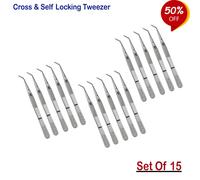 Set de 15 Pinzette Chirurgiche Cross and Self Locking Tweezer Dressing Plier CE