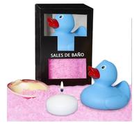 SET DE SALES DE BAÑO ROSAS 150 GR. CON PATO BAÑERA, VELA AROMATICA Y CONCHA