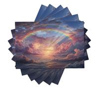 Set de Table Ensemble de 8 Pièces 45x30 cm Dessous de Plat Antidérapant Lavable Rose Rectangulaire Coton et Lin - Illustrations fantastiques Mer de nuages, Porte céleste, Arc-en-ciel