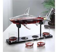 Set decanter per whisky, decanter da 1000 ml con 4 bicchieri e supporto in legno, dispenser unico per liquori a forma di squalo per gli appassionati di vino