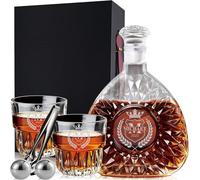 Set decanter per whisky personalizzato, decanter per liquori con incisione nome e iniziale, da 510,3 g o 737,1 g, con bicchiere da whisky, palline refrigeranti e pinze in confezione regalo per uomini
