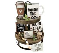 Set Decorativo Di Caffè - Elementi In Legno Vintage, Vassoio Multiple | Decorazione Rustica Con Scritte E Mini Accessori Per Bar Cucina Breakfast House Feste, Stile Confortevole Per Il Caffè