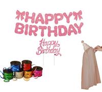 Set Decorativo Per Compleanni Dei Bambini, Coroncina, Striscione Da Parete, Nastri Per Matrimoni E Compleanni(Pink)