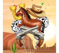 Set decorativo per festa di compleanno a tema western, 2/7 pezzi, include palloncini a forma di cappello da cowboy marrone, palloncini foil a forma di cavallo marrone, palloncini a forma di mucca e pa