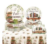Set decorativo per feste, per gli amanti dei libri, stoviglie per feste con piatti, bicchieri, tovaglioli e tovaglia, decorazione per feste a tema per club di libri, notte di lettura, compleanno