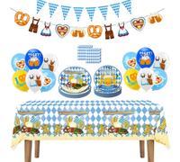 Set decorativo per Oktoberfest, 55 pezzi, decorazione festiva per feste della birra ed eventi culturali, completo di tovaglia, striscioni, tovaglioli, piatti, palloncini