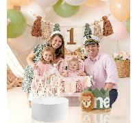 Set decorazione 1° compleanno "Wild One", pallina di peluche verde a forma di leone, cappello e striscione con nappe verdi, decorazione per festa di 1° compleanno e pareti della camera da letto HJ274-