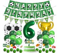Set Decorazioni Compleanno 6 anns - Palloncino Alluminio Numero 6 Verde, Palloncino Calcio, Ballons Lattice Verde, Candela Compleanno 6, con Cake Topper Calcio, per Bambini 6 Anniversario Party