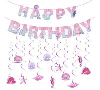 Set Decorazioni Compleanno Tema Sirena, Striscioni e Ghirlande per Bambine, Accessori per Feste Bambini a Tema Mondo Sottomarino e Buon Compleanno