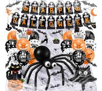Set Decorazioni Halloween, Deko Festa Horror con Palloncini Halloween Neri 12 Pollici, Palloncino Foil Zucca, Pipistrello, Festa Halloween Inquietanti per Interni & Esterni con Ragnatele Spaventose