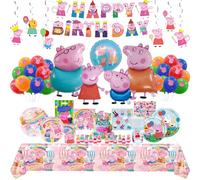 Set Decorazioni per Festa di Compleanno Peppa Pig con Palloncini George, Stoviglie Usa e Getta, Striscione e Sfondo - Articoli per Eventi per Bambini