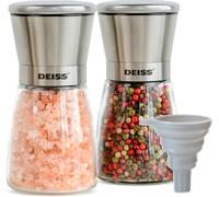 Set Deiss PRO Macina Sale e Pepe con Imbuto - Macinino per Sale e Pepe con Rotore in Ceramica Regolabile - Saliere e Pepiere in Acciaio Inox - Set Sale e Pepe, Pepe Nero