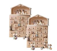 Set dell'Avvento "The Rescuer Nativity" - Calendario in legno con 25 cassetti, figure in resina dipinte a mano, libro di accompagnamento e baule in legno | Tradizione di famiglia natalizia (2Pcs)