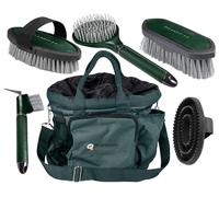 Set deluxe per la cura del cavallo, 6 pezzi con borsa per la pulizia, spazzole, barrette e raschietto per zoccoli per la cura del cavallo, set completo per pelliccia, criniera e zoccoli, petrolio