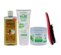 SET: Dermo Shampoo ARGAN Ialuronico NUTRIENTE 265ml + Balsamo ALOE Idratante 200ml + Maschera Per Tutti i Tipi Di Capelli, ALOE Idratante 250ml + Spazzola Per Capelli