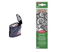 Set Derwent Temperamatite a Doppio Foro in Metallo Resistente, Adatto a Matite da Disegno e Matite Colorate, Fori da 11.5-8.25 mm, Nero, 2306123 + 6 matite grafite 2H-3B, confezione da 6, 2300086
