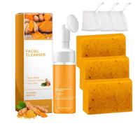 Set detergente e cura viso alla curcuma, detergente viso alla curcuma e sapone artigianale alla curcuma, sapone alla curcuma per viso e corpo (2 Set)