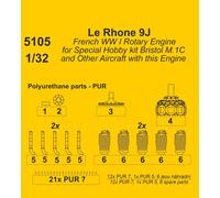 SET DETTAGLI CMK 129-5105 LE RHÔNE 9J - MOTORE ROTATIVO PRIMA GUERRA MONDIALE...