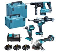 Set DHP492 + DTD153 + DHR243 + DGA513 + 3x BL1850 18V 5Ah + 1x DC18RC Makita DLX4192TJ