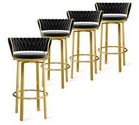 Set di 1/2/3/4 sgabelli da bar girevoli, design in velluto aperto con schienale intrecciato e poggiapiedi oro/nero, sedie da pranzo per cucina e pub