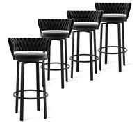 Set di 1/2/3/4 sgabelli da bar girevoli, design in velluto aperto con schienale intrecciato e poggiapiedi oro/nero, sedie da pranzo per cucina e pub