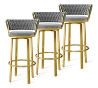 Set di 1/2/3/4 sgabelli da bar girevoli, design in velluto aperto con schienale intrecciato e poggiapiedi oro/nero, sedie da pranzo per cucina e pub
