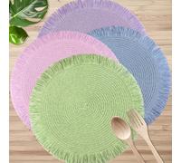 Set di 1/2/6 tovagliette in tessuto naturale intrecciato, tovagliette bohémien per tavolo da cucina, interno/esterno, lavabili, resistenti al calore, pulibili, tovagliette per tavolo da pranzo per cam
