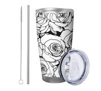 Set di 1 bicchiere a forma di rosa con linee geometriche astratte artistiche botaniche floreali in metallo isotermico riutilizzabile senza fuoriuscite infrangibili per cortile, picnic