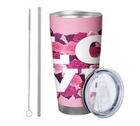 Set di 1 bicchiere con motivo di rosa, design moderno, romantico, fiore dolce, amore artistico, rosa acceso e bianco, refrigeratore per lattine infrangibili, per viaggi, piscina, auto, biblioteca