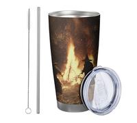 Set di 1 bicchiere da strega con cielo notturno natura fuoco streghe danza cappello magico fieno grigio arancione verniciato a polvere riutilizzabile senza fuoriuscite infrangibile scuola college