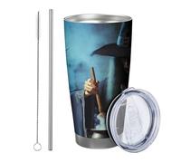 Set di 1 bicchiere da strega con pozione magica, cappello di candela, bottiglia di vetro, fuoco, teschio, zucca, blu, arancione, metallo, riutilizzabile, senza fuoriuscite, infrangibile, cortile
