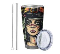 Set di 1 bicchieri da strega per ragazze, con cappello magico, graziosi graffiti, estetica Y2K, in metallo giallo e nero, riutilizzabile, senza fuoriuscita, infrangibile, per giardino, pic-nic, sala