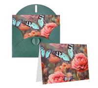 Set di 1 biglietto di ringraziamento con buste, grazioso biglietto di auguri con farfalla e fiore, 10 x 15 cm, elegante biglietto vuoto per note personalizzate, biglietto formale per tutte le