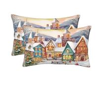 Set di 1 federa per cuscino con motivo "Villaggio di Natale magico con ", federa in microfibra per capelli e pelle, copricuscini super morbidi con cerniera nascosta, 20"x30"