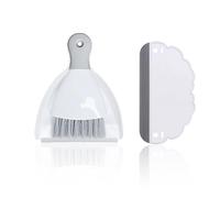 Set di 1 mini scopa con 1 spatola bianca, mini set di pulizia portatile per tavolo, tavolo da pranzo, divano, tastiera (grigio)