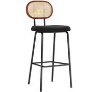 Set di 1 sgabelli da bar ergonomici in flanella con struttura in ferro e poggiapiedi, schienale ovale in rattan per cucina, pub, bar, stile moderno