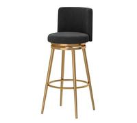 Set di 1 sgabello girevole in velluto, altezza 65 cm, colore: nero | Sgabello da bar girevole in velluto singolo progettato per un'altezza di 65 cm, con accenti neri per una seduta elegante e