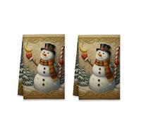 Set di 1 strofinacci da cucina a forma di pupazzo di neve, bastoncini di zucchero natalizi, cuore di Natale, rossi, assorbenti, morbidi, per la cucina, l'asciugatura, la decorazione del bar, 16x26 po