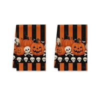 Set di 1 strofinacci da cucina a forma di zucca, Halloween, fantasiosi teschi e ossa incrociate, arancioni, riutilizzabili, per la decorazione della cucina durante le feste, 16 x 26 pollici (1 pezzo)