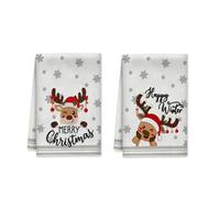 Set di 1 strofinacci da cucina con renne, fiocchi di neve invernali natalizi, cappello di Babbo Natale, strofinacci da cucina rossi riutilizzabili per asciugare i piatti, decorazione da cucina per ca