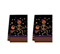 Set di 1 strofinaccio da cucina a forma di scheletro, fantasioso cappello da strega di Halloween, scopa nera, asciugamano da cucina ad asciugatura rapida, decorazione per la casa, 16 x 26 pollici (1