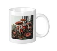 Set di 1 tazza a forma di fungo, paesaggio dei boschi, pianta, foglie, natura, scena di cottage, in ceramica, riutilizzabile, decorativa, per appartamento, soggiorno, fondo piatto, 325 ml