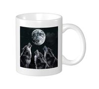 Set di 1 tazza con lupo urlando luna notte stella cielo animali uccelli motivi artistici grigio nero ceramica decorativa leggera per esterni, scuola campeggio camera da letto a fondo piatto 325