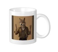 Set di 1 tazza con motivo lupo vintage con animali divertenti, in ceramica marrone, per infusione di tè, peso leggero, per dispense, camera da letto, ufficio