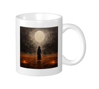 Set di 1 tazza con stampa di strega, luce magica della luna astratta, pianta artistica, in ceramica, colore grigio e arancione, per esterni, scuola, campeggio, camera da letto