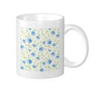 Set di 1 tazza con stampa floreale blu astratto, bellissimo fiore artistico, casa di campagna, beige, blu, verde, ceramica, riutilizzabile, decorazione per dispense, appartamento, confezione da 1