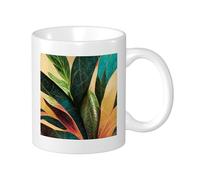 Set di 1 tazza con stampa tropicale, foglie botaniche, pianta astratta, design africano, in ceramica, riutilizzabile, per dispense, appartamento, soggiorno, bevande calde, 325