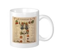 Set di 1 tazza in metallo con scritta "Witch", stile vintage, motivo zucca, colore rosa, giallo chiaro, arancione, in ceramica, peso leggero, collezione Apaartment camera da letto, fondo piatto, 325