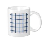 Set di 1 tazza stampata a quadri con simpatici motivi geometrici moderni e artistici in ceramica bianca e blu, peso leggero, collezione camera da letto, laboratorio, esterno, ufficio, fondo piatto