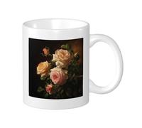 Set di 1 tazza stampata rosa botanica foglie fiorite bella estetica retrò giallo verde ceramica tè infusore per tè riutilizzabile ufficio famiglia dispensa biblioteca tazza da caffè decorativa